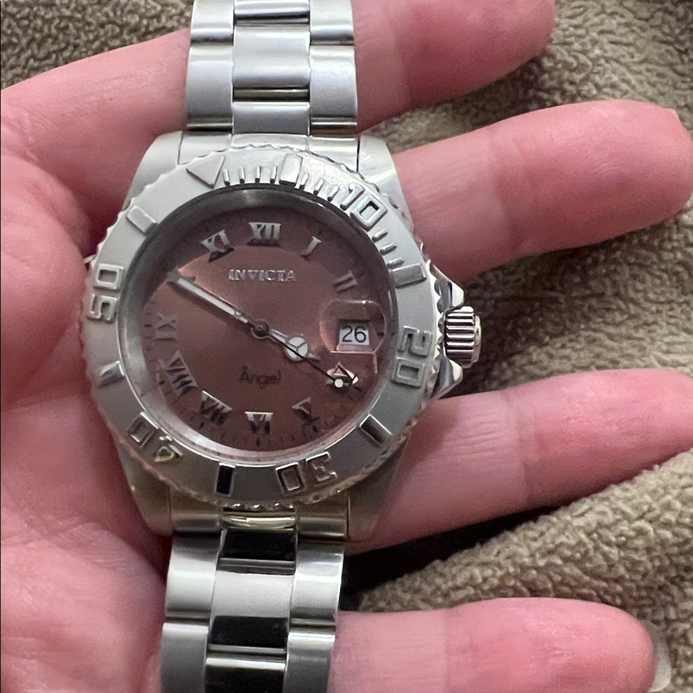 Invicta Silver Watch with Rose Pink Dial